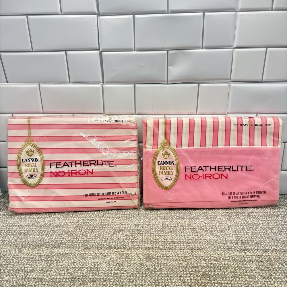 Cannon Royal Family Featherlite No Iron Full Sheet Set Pink White Stripes New
